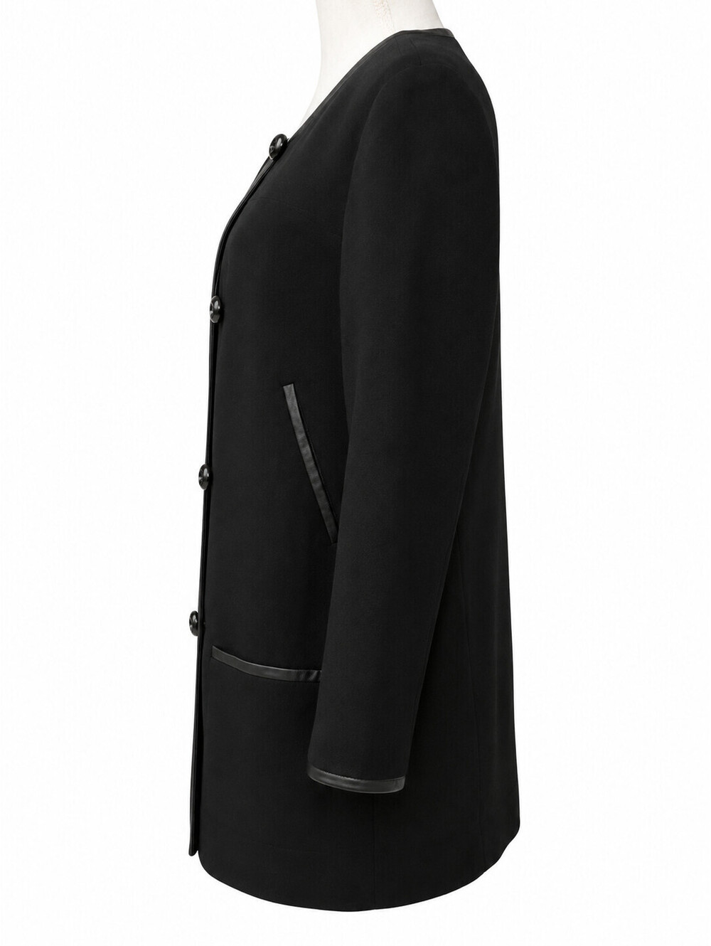 Vintage Womens Banana Republic Black Collarless Car Coat Mid-Length Jacket SzXL - Picture 3 of 11